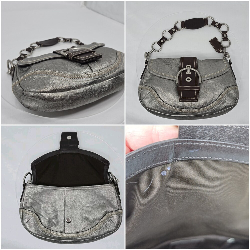Rare Vtg Y2K Coach F10595 Soho Buckle Flap Gunmetal Leather Shoulder Bag/Hobo - Picture 14 of 16